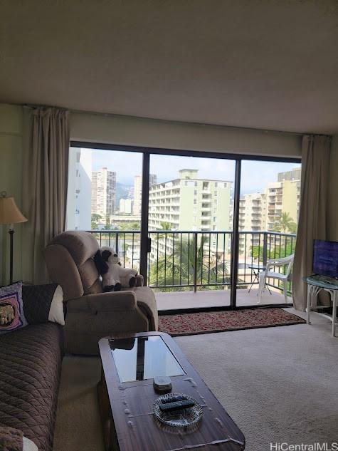 2140 Kuhio Ave Unit 801, Honolulu, HI 96815 - living room with carpet