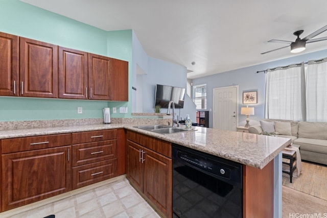 91-1001 Keaunui Dr Unit 35, Ewa Beach, HI 96706 - kitchen featuring dishwasher, open floor plan, a peninsula, and a ceiling fan