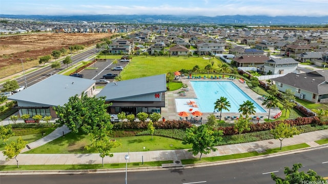 drone / aerial view with a residential view