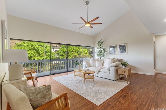 1623 Kalaniuka Way Unit 43, Honolulu, HI 96821 - living room with ceiling fan, high vaulted ceiling, and wood finished floors