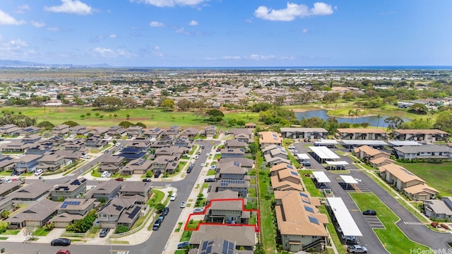 91-1483 Loiloi Loop, Ewa Beach, HI 96706 - aerial view of residential area featuring property boundaries highlighted, a water and mountain view, and a golf club