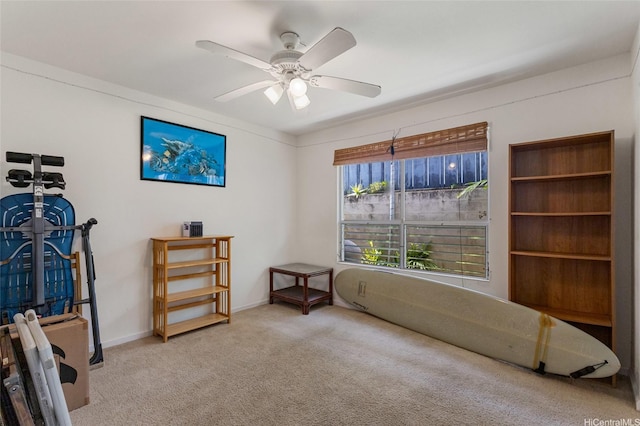 1315 Onioni St, Kailua, HI 96734 - sitting room featuring carpet flooring, a ceiling fan, and baseboards