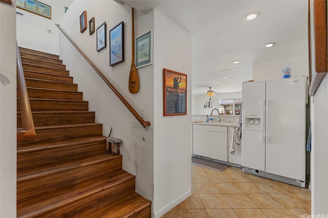 1315 Onioni St, Kailua, HI 96734 - stairway with recessed lighting, ceiling fan, and tile patterned flooring
