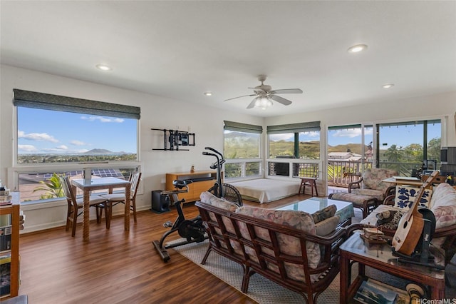 1315 Onioni St, Kailua, HI 96734 - living room featuring ceiling fan, wood finished floors, recessed lighting, healthy amount of natural light, and baseboards