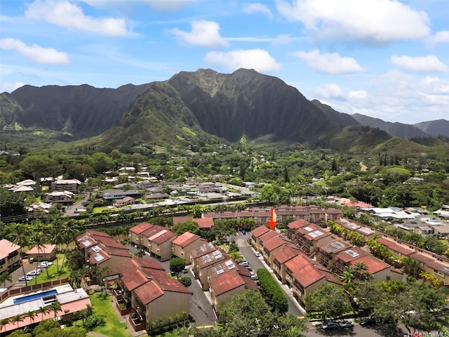 aerial view with a residential view and a mountain view