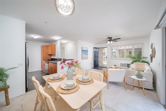 91-1039 Kamaaha Ave Unit 1505, Kapolei, HI 96707 - dining space featuring ceiling fan, light colored carpet, and a chandelier
