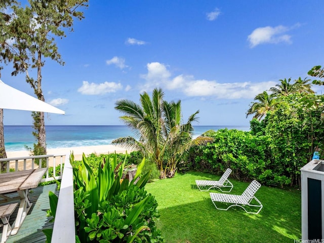 exterior space featuring a beach view