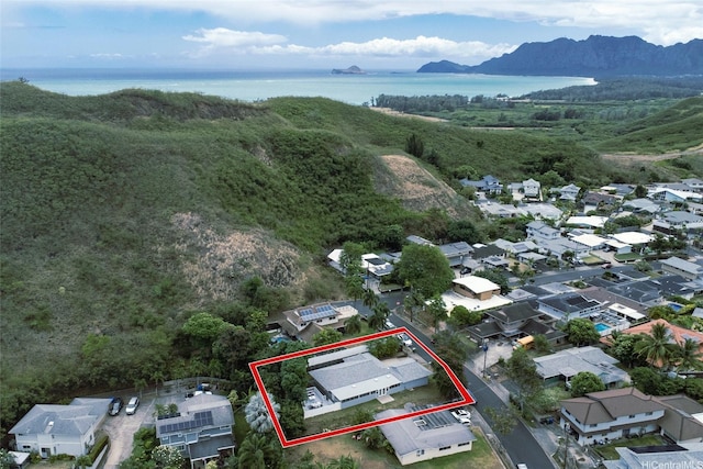 1334 Kuuna St, Kailua, HI 96734 - aerial overview of property's location with a water and mountain view and property boundaries highlighted