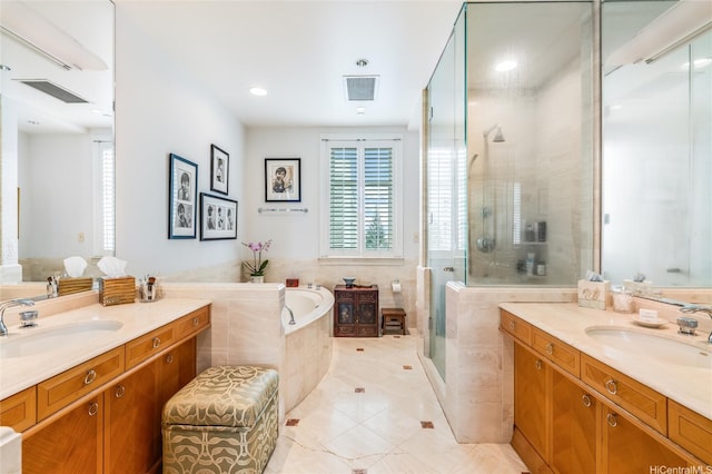 1740 S Beretania St Unit 9, Honolulu, HI 96826 - full bath featuring a shower stall, a garden tub, and two vanities