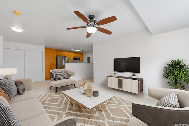 7188 Hawaii Kai Dr Unit 244, Honolulu, HI 96825 - living room featuring light carpet and a ceiling fan