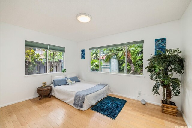 bedroom featuring baseboards and wood-type flooring