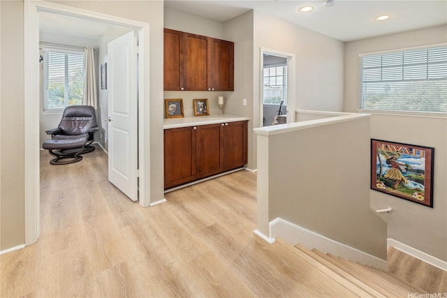 91-1154 Pekau St, Ewa Beach, HI 96706 - hallway featuring an upstairs landing, light wood finished floors, baseboards, and recessed lighting