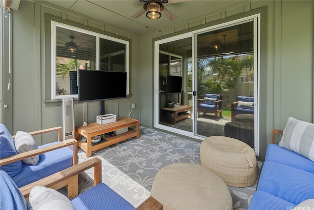 91-1154 Pekau St, Ewa Beach, HI 96706 - carpeted living area featuring a decorative wall and a ceiling fan