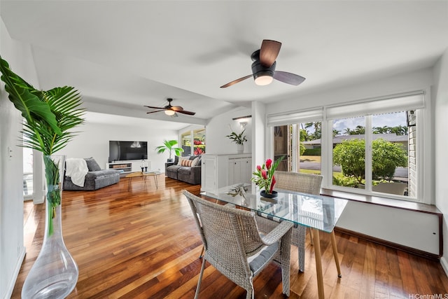248 Aikane St, Kailua, HI 96734 - dining space with ceiling fan, wood-type flooring, and vaulted ceiling