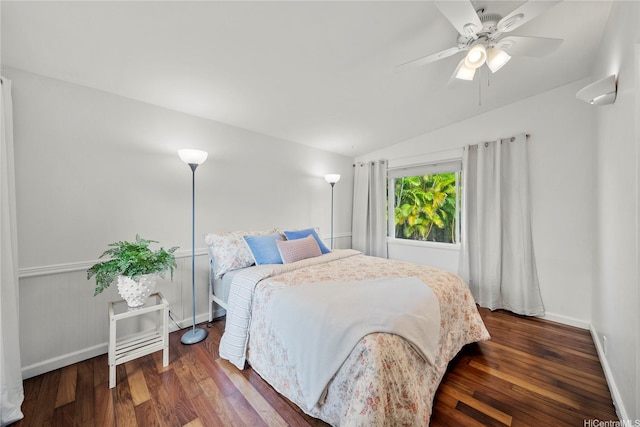 248 Aikane St, Kailua, HI 96734 - bedroom featuring wood finished floors, lofted ceiling, and a ceiling fan