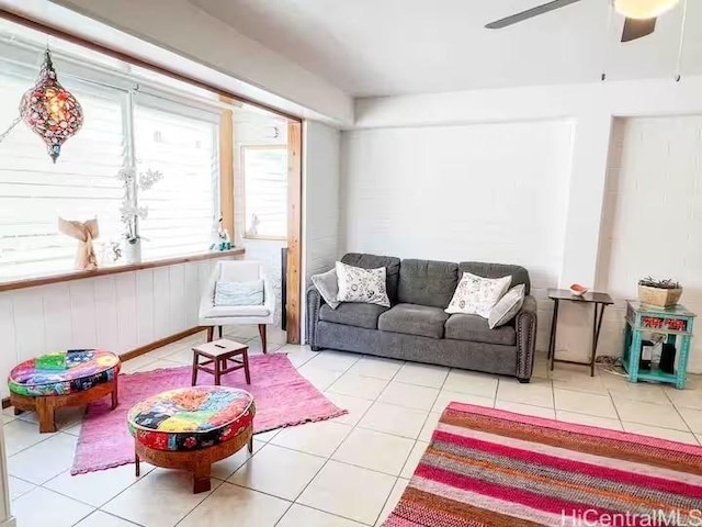 410 Nahua St Unit 212, Honolulu, HI 96815 - living area with a ceiling fan and light tile patterned floors