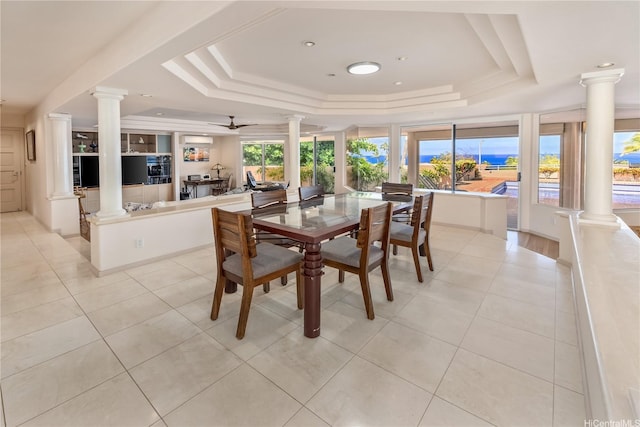 31 Poipu Dr, Honolulu, HI 96825 - interior space with light tile patterned flooring, a raised ceiling, and decorative columns