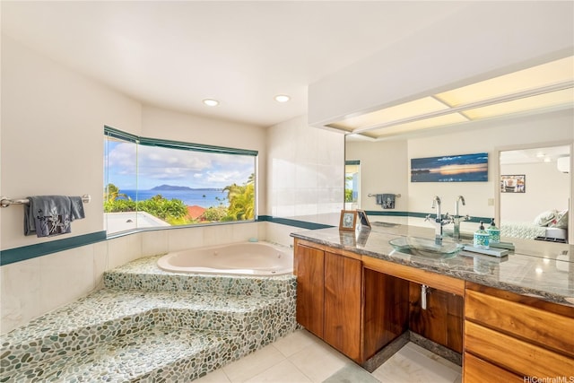 31 Poipu Dr, Honolulu, HI 96825 - full bathroom featuring a bath, tile patterned floors, vanity, and recessed lighting