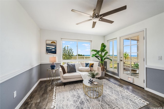 92-1214 Palahia St Unit X106, Kapolei, HI 96707 - sitting room with baseboards, ceiling fan, and wood finished floors