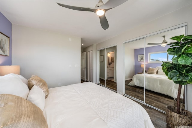 92-1214 Palahia St Unit X106, Kapolei, HI 96707 - bedroom featuring ceiling fan, multiple closets, and wood finished floors