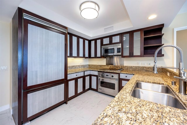 1551 Ala Wai Blvd Unit 2903, Honolulu, HI 96815 - kitchen with a sink, marble finish floor, a raised ceiling, appliances with stainless steel finishes, and visible vents
