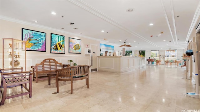 134 Kapahulu Ave Unit 617, Honolulu, HI 96815 - reception with crown molding, a decorative wall, and recessed lighting