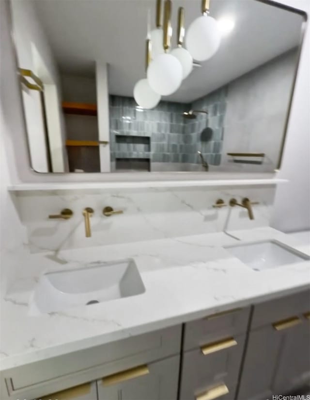 362 Waiopua Pl, Honolulu, HI 96825 - full bath featuring double vanity, a shower, and decorative backsplash