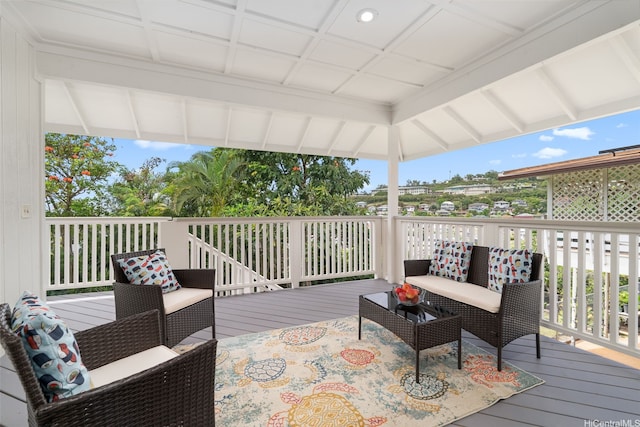 2107 Makanani Dr, Honolulu, HI 96817 - wooden terrace featuring outdoor lounge area