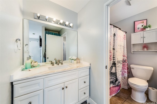 bathroom with vanity, tile patterned floors, and toilet