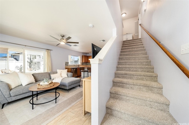 87-1801 Mokila St, Waianae, HI 96792 - stairs featuring visible vents, a ceiling fan, and tile patterned floors
