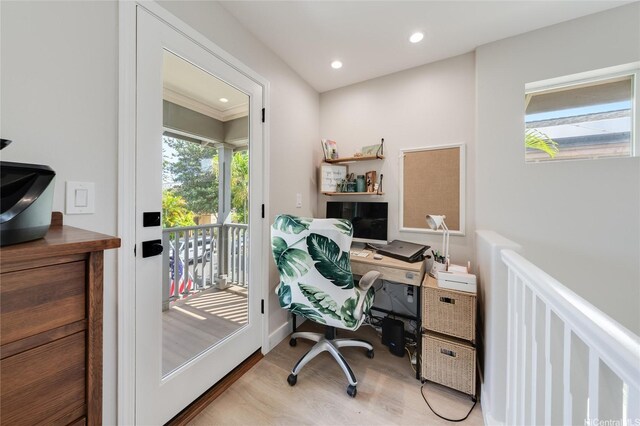 91-1180 Waiemi St, Ewa Beach, HI 96706 - home office with light wood-type flooring and recessed lighting