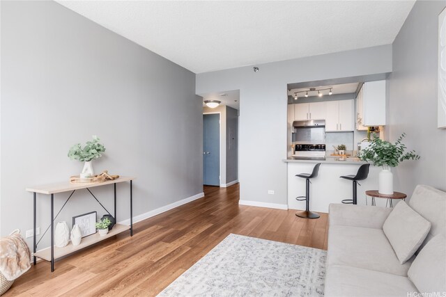 876 Curtis St Unit 3208, Honolulu, HI 96813 - living area featuring track lighting and wood finished floors