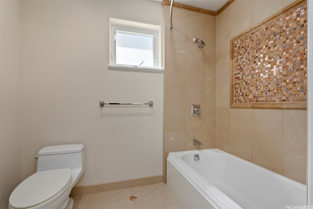 full bathroom featuring toilet, shower / tub combination, and tile patterned flooring