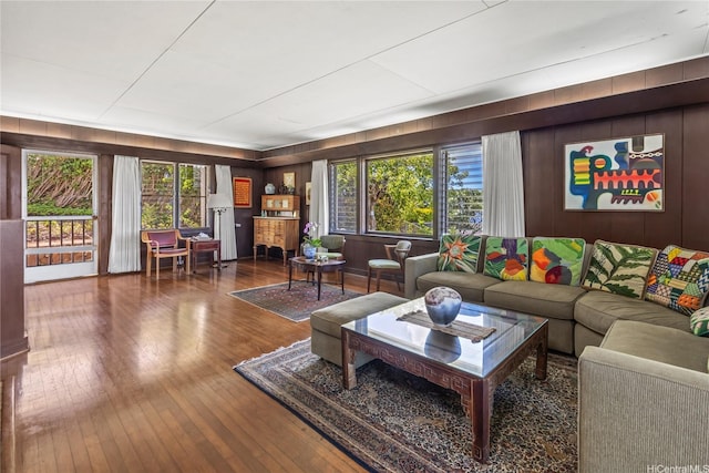 3637 Nihipali Pl, Honolulu, HI 96816 - living room featuring hardwood / wood-style floors and wooden walls