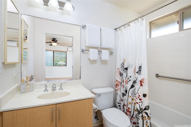 92-1199 Pueonani St, Kapolei, HI 96707 - full bathroom featuring vanity, toilet, ceiling fan, and shower / bath combo with shower curtain