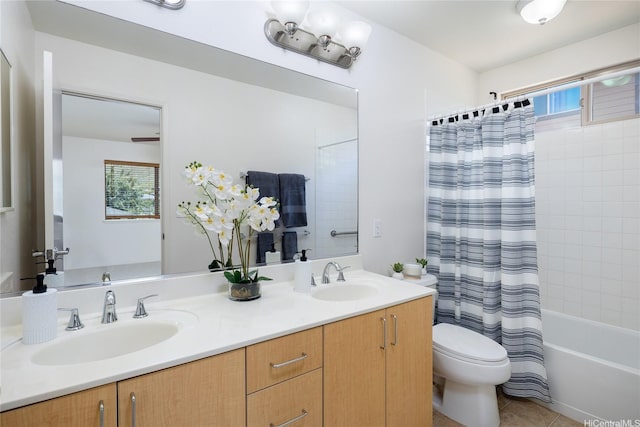 92-1199 Pueonani St, Kapolei, HI 96707 - full bathroom with toilet, double vanity, healthy amount of natural light, and shower / bath combo with shower curtain