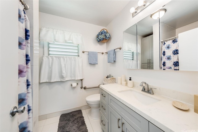 95-207 Waipono St, Mililani, HI 96789 - bathroom featuring tile patterned flooring, toilet, vanity, baseboards, and a shower with shower curtain