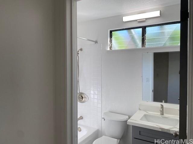 full bathroom with vanity, toilet, and bathtub / shower combination