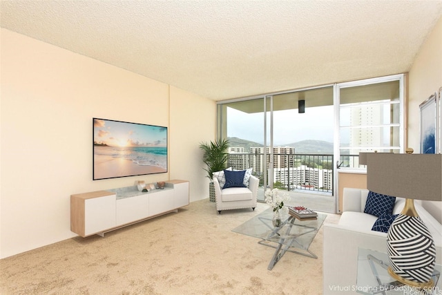 3161 Ala Ilima St Unit 1515, Honolulu, HI 96818 - carpeted living room featuring a textured ceiling and floor to ceiling windows