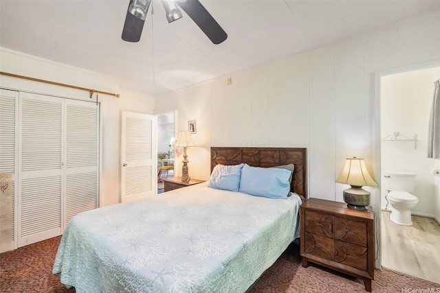 2168 Round Top Dr, Honolulu, HI 96822 - bedroom featuring carpet flooring, a closet, a ceiling fan, and connected bathroom