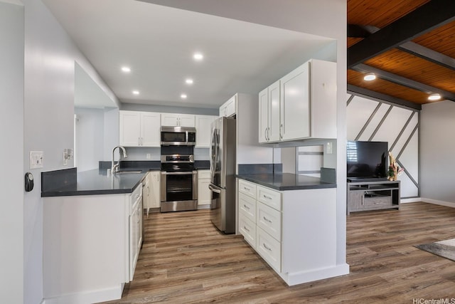 914 Lemiwai St, Wahiawa, HI 96786 - kitchen with appliances with stainless steel finishes, light wood-style floors, recessed lighting, white cabinets, and dark countertops