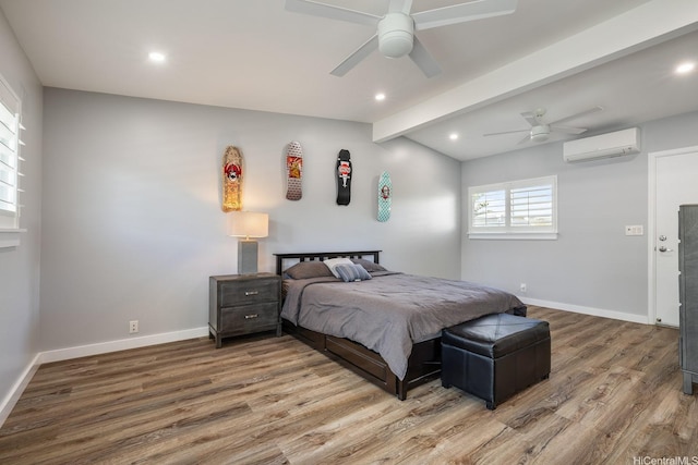 914 Lemiwai St, Wahiawa, HI 96786 - bedroom with a wall mounted air conditioner, light wood finished floors, recessed lighting, and a ceiling fan