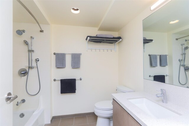 1631 Kapiolani Blvd Unit 4004, Honolulu, HI 96814 - full bathroom with toilet, vanity, tile patterned floors, shower / bath combination, and baseboards