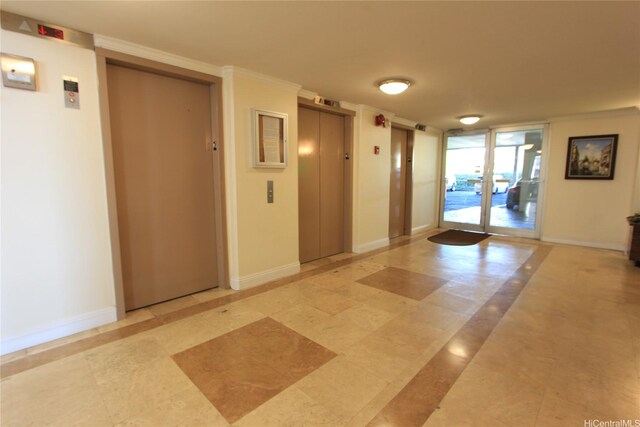 98-288 Kaonohi St Unit 3802, Aiea, HI 96701 - corridor featuring elevator, baseboards, and a wall of windows