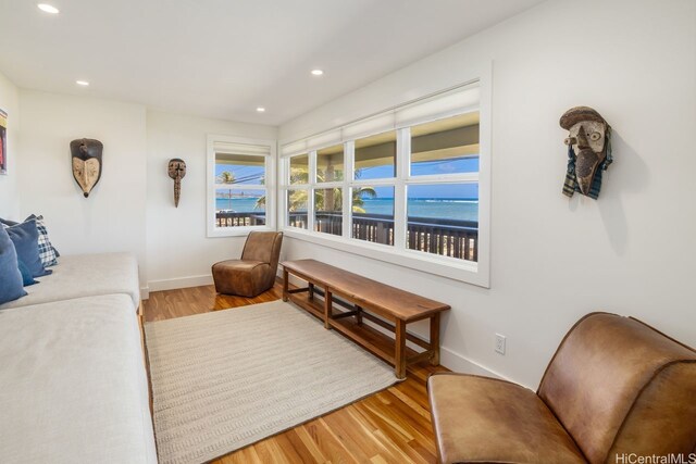 53-926 Kamehameha Hwy, Hauula, HI 96717 - living room with recessed lighting, baseboards, wood finished floors, and a water view
