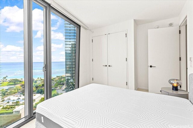 1000 Auahi St Unit 2410, Honolulu, HI 96814 - bedroom with a water view, a closet, multiple windows, and a wall of windows