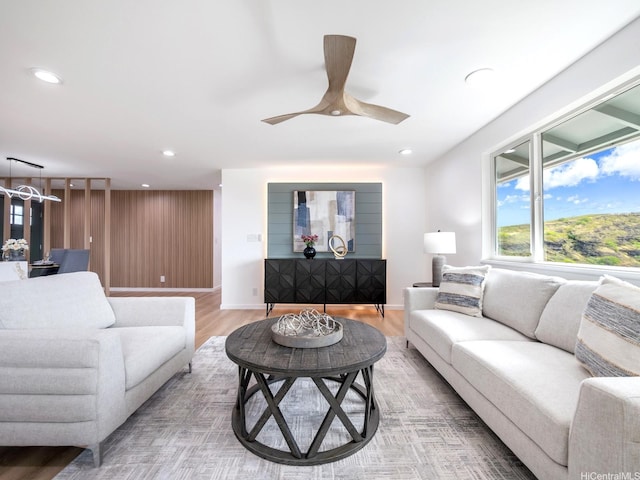 1129 Ala Aloalo St, Honolulu, HI 96818 - living room featuring recessed lighting, light wood-style floors, and ceiling fan