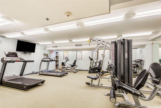 229 Paoakalani Ave Unit 3801, Honolulu, HI 96815 - workout area featuring carpet floors and visible vents