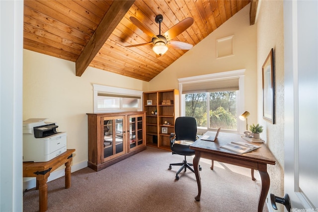 133 Kaula Ili Way, Maunaloa, HI 96770 - carpeted office space with wooden ceiling, baseboards, a ceiling fan, and vaulted ceiling with beams