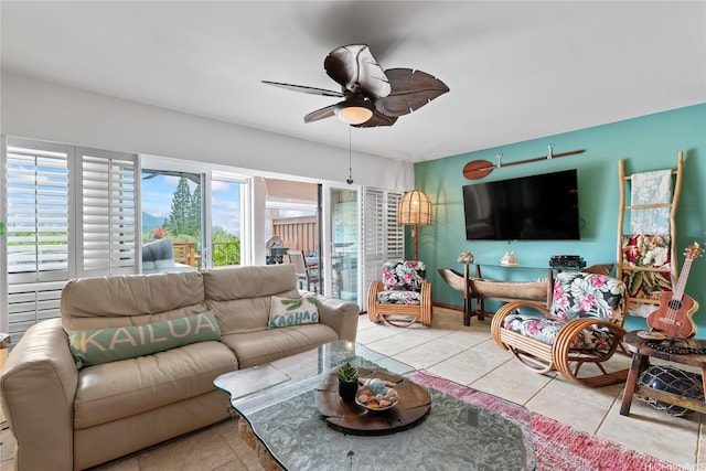 411 Kaelepulu Dr Unit E, Kailua, HI 96734 - living area featuring a ceiling fan and tile patterned flooring